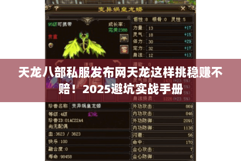 天龙八部私服发布网天龙这样挑稳赚不赔!2025避坑实战手册 天龙八部私服发布网天龙这样挑稳赚不赔!2025避坑实战手册