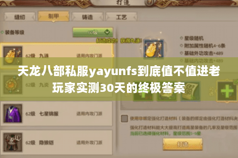 天龙八部私服yayunfs到底值不值进老玩家实测30天的终极答案