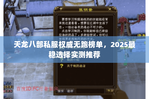 天龙八部私服权威无跑榜单,2025最稳选择实测推荐 天龙八部私服权威无跑榜单,2025最稳选择实测推荐