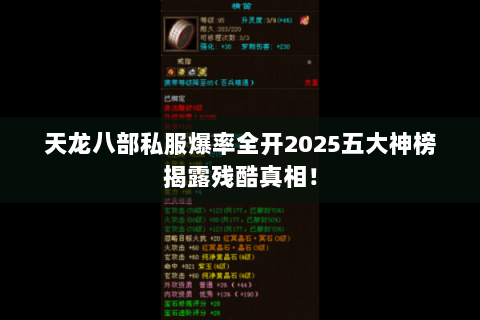 天龙八部私服爆率全开2025五大神榜揭露残酷真相！
