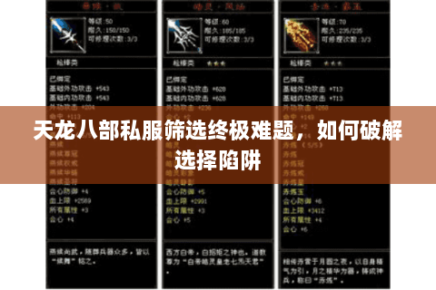 天龙八部私服筛选终极难题,如何破解选择陷阱 天龙八部私服筛选终极难题,如何破解选择陷阱