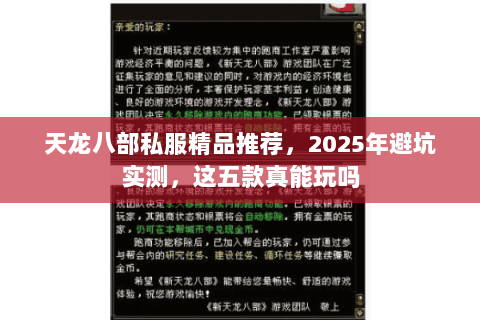 天龙八部私服精品推荐，2025年避坑实测，这五款真能玩吗