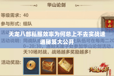 天龙八部私服效率为何总上不去实战速通秘笈大公开 天龙八部私服效率为何总上不去实战速通秘笈大公开