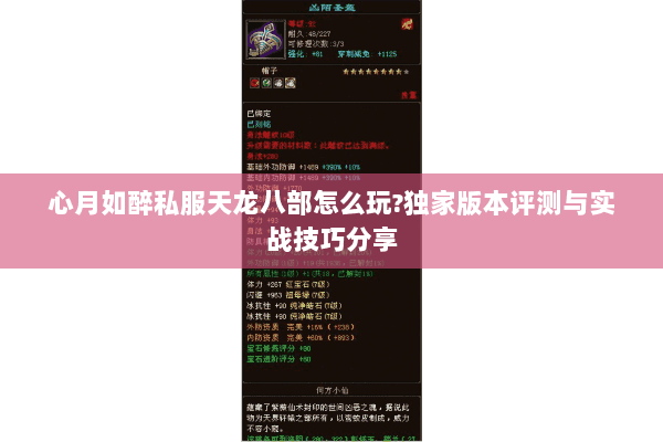 心月如醉私服天龙八部怎么玩?独家版本评测与实战技巧分享
