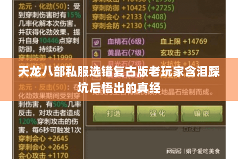 天龙八部私服选错复古版老玩家含泪踩坑后悟出的真经 天龙八部私服选错复古版老玩家含泪踩坑后悟出的真经