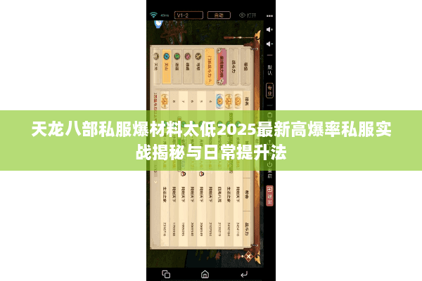 天龙八部私服爆材料太低2025最新高爆率私服实战揭秘与日常提升法