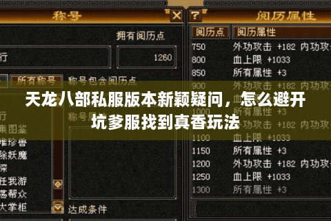 天龙八部私服版本新颖疑问,怎么避开坑爹服找到真香玩法 天龙八部私服版本新颖疑问,怎么避开坑爹服找到真香玩法