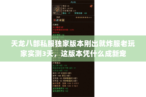 天龙八部私服独家版本刚出就炸服老玩家实测3天,这版本凭什么成新宠 天龙八部私服独家版本刚出就炸服老玩家实测3天,这版本凭什么成新宠