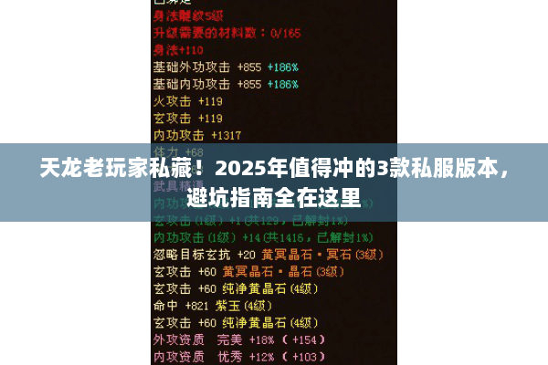 天龙老玩家私藏!2025年值得冲的3款私服版本,避坑指南全在这里 天龙老玩家私藏!2025年值得冲的3款私服版本,避坑指南全在这里