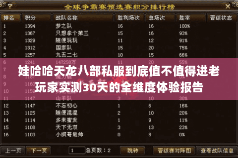娃哈哈天龙八部私服到底值不值得进老玩家实测30天的全维度体验报告 娃哈哈天龙八部私服到底值不值得进老玩家实测30天的全维度体验报告