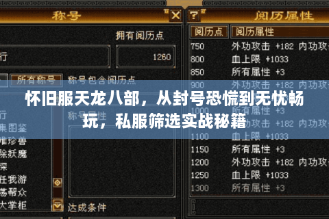 怀旧服天龙八部,从封号恐慌到无忧畅玩,私服筛选实战秘籍 怀旧服天龙八部,从封号恐慌到无忧畅玩,私服筛选实战秘籍