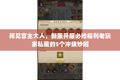 拜见宫主大人,新服开服必抢福利老玩家私藏的5个冲级妙招 拜见宫主大人,新服开服必抢福利老玩家私藏的5个冲级妙招