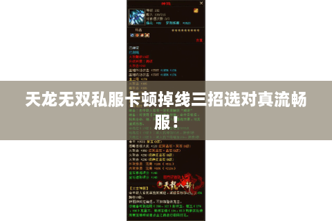 天龙无双私服卡顿掉线三招选对真流畅服! 天龙无双私服卡顿掉线三招选对真流畅服!