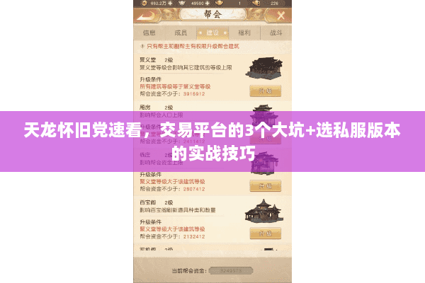 天龙怀旧党速看,交易平台的3个大坑+选私服版本的实战技巧 天龙怀旧党速看,交易平台的3个大坑+选私服版本的实战技巧