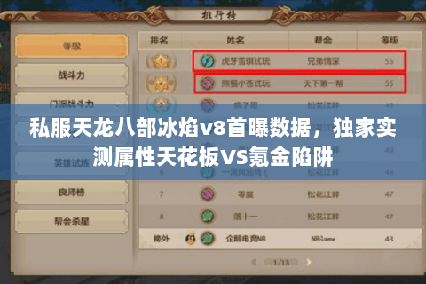 私服天龙八部冰焰v8首曝数据,独家实测属性天花板VS氪金陷阱 私服天龙八部冰焰v8首曝数据,独家实测属性天花板VS氪金陷阱