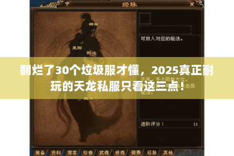 翻烂了30个垃圾服才懂，2025真正耐玩的天龙私服只看这三点！