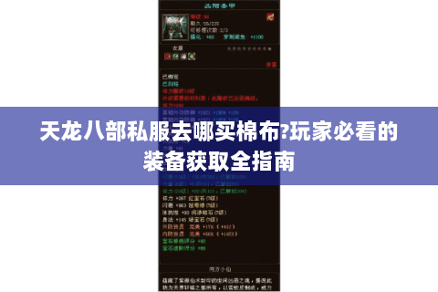 天龙八部私服去哪买棉布?玩家必看的装备获取全指南