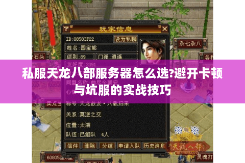 私服天龙八部服务器怎么选?避开卡顿与坑服的实战技巧 私服天龙八部服务器怎么选?避开卡顿与坑服的实战技巧