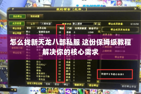怎么找新天龙八部私服 这份保姆级教程解决你的核心需求 怎么找新天龙八部私服 这份保姆级教程解决你的核心需求