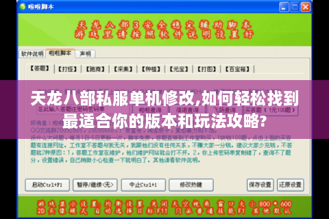天龙八部私服单机修改,如何轻松找到最适合你的版本和玩法攻略? 天龙八部私服单机修改,如何轻松找到最适合你的版本和玩法攻略?