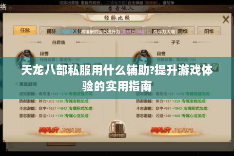 天龙八部私服用什么辅助?提升游戏体验的实用指南 天龙八部私服用什么辅助?提升游戏体验的实用指南