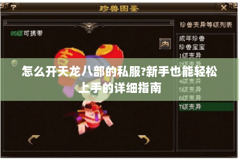 怎么开天龙八部的私服?新手也能轻松上手的详细指南 怎么开天龙八部的私服?新手也能轻松上手的详细指南