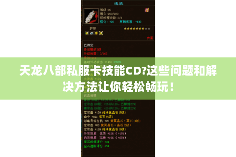 天龙八部私服卡技能CD?这些问题和解决方法让你轻松畅玩! 天龙八部私服卡技能CD?这些问题和解决方法让你轻松畅玩!