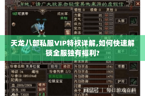 天龙八部私服VIP特权详解,如何快速解锁全服独有福利? 天龙八部私服VIP特权详解,如何快速解锁全服独有福利?