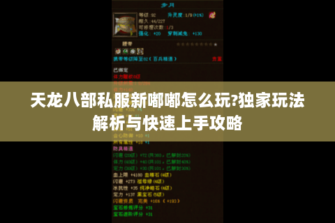 天龙八部私服新嘟嘟怎么玩?独家玩法解析与快速上手攻略