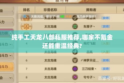 纯手工天龙八部私服推荐,哪家不氪金还能重温经典? 纯手工天龙八部私服推荐,哪家不氪金还能重温经典?