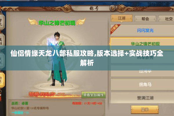 仙侣情缘天龙八部私服攻略,版本选择+实战技巧全解析 仙侣情缘天龙八部私服攻略,版本选择+实战技巧全解析