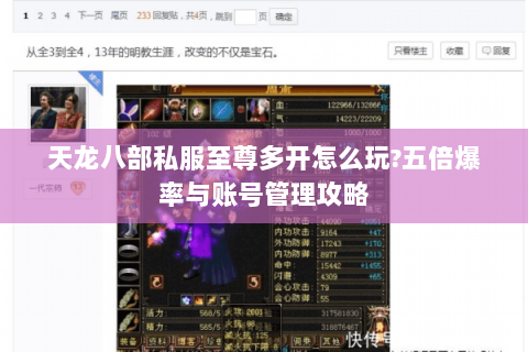 天龙八部私服至尊多开怎么玩?五倍爆率与账号管理攻略 天龙八部私服至尊多开怎么玩?五倍爆率与账号管理攻略