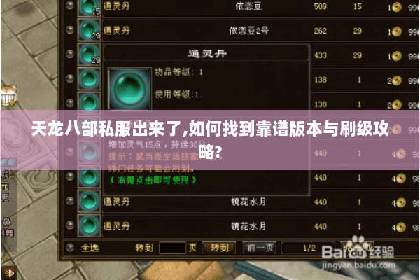 天龙八部私服出来了,如何找到靠谱版本与刷级攻略?