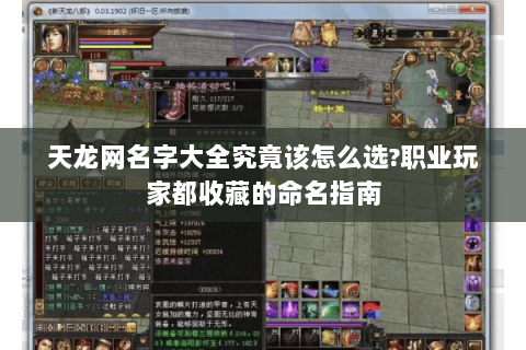 天龙网名字大全究竟该怎么选?职业玩家都收藏的命名指南 天龙网名字大全究竟该怎么选?职业玩家都收藏的命名指南