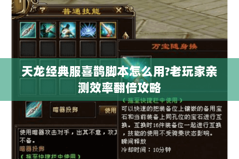 天龙经典服喜鹊脚本怎么用?老玩家亲测效率翻倍攻略 天龙经典服喜鹊脚本怎么用?老玩家亲测效率翻倍攻略