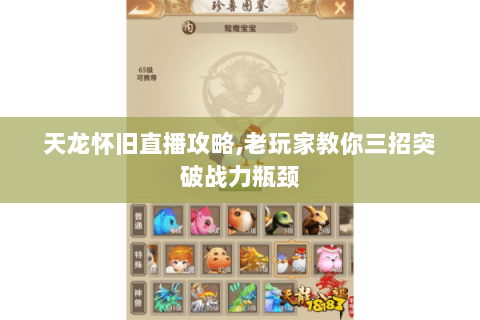 天龙怀旧直播攻略,老玩家教你三招突破战力瓶颈 天龙怀旧直播攻略,老玩家教你三招突破战力瓶颈