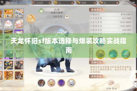 天龙怀旧sf版本选择与爆装攻略实战指南 天龙怀旧sf版本选择与爆装攻略实战指南