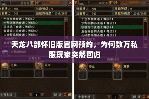 天龙八部怀旧版官网预约,为何数万私服玩家突然回归 天龙八部怀旧版官网预约,为何数万私服玩家突然回归